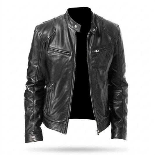 Mens Outlet House - Miver | Zip-Up Structured Leather Jacket Men
