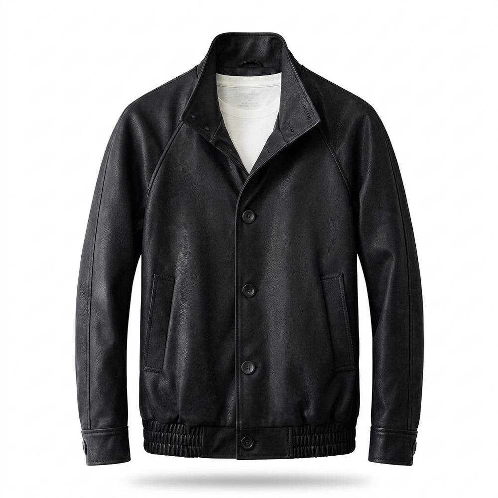 Mens Outlet House - Mavel | Button-Front Stand-Collar Leather Jacket Men