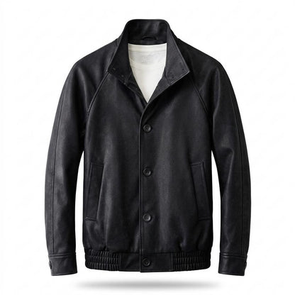 Mens Outlet House - Mavel | Button-Front Stand-Collar Leather Jacket Men