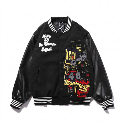 Mens Outlet House - Vedan | Embroidered Leather-Sleeved Jacket Unisex