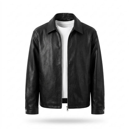Mens Outlet House - Keram | Grained Zip-Up Leather Jacket Men