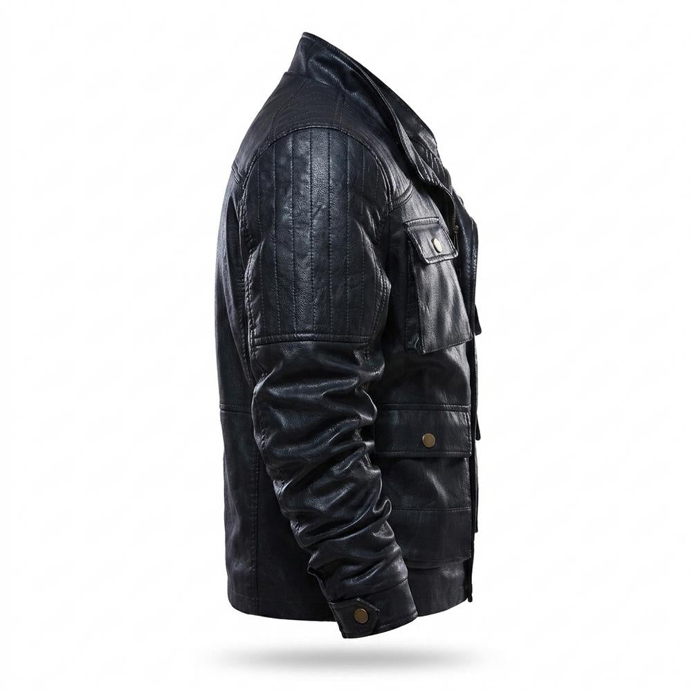 Mens Outlet House - Lasin | Quilted Multi-Pocket Leather Jacket Men