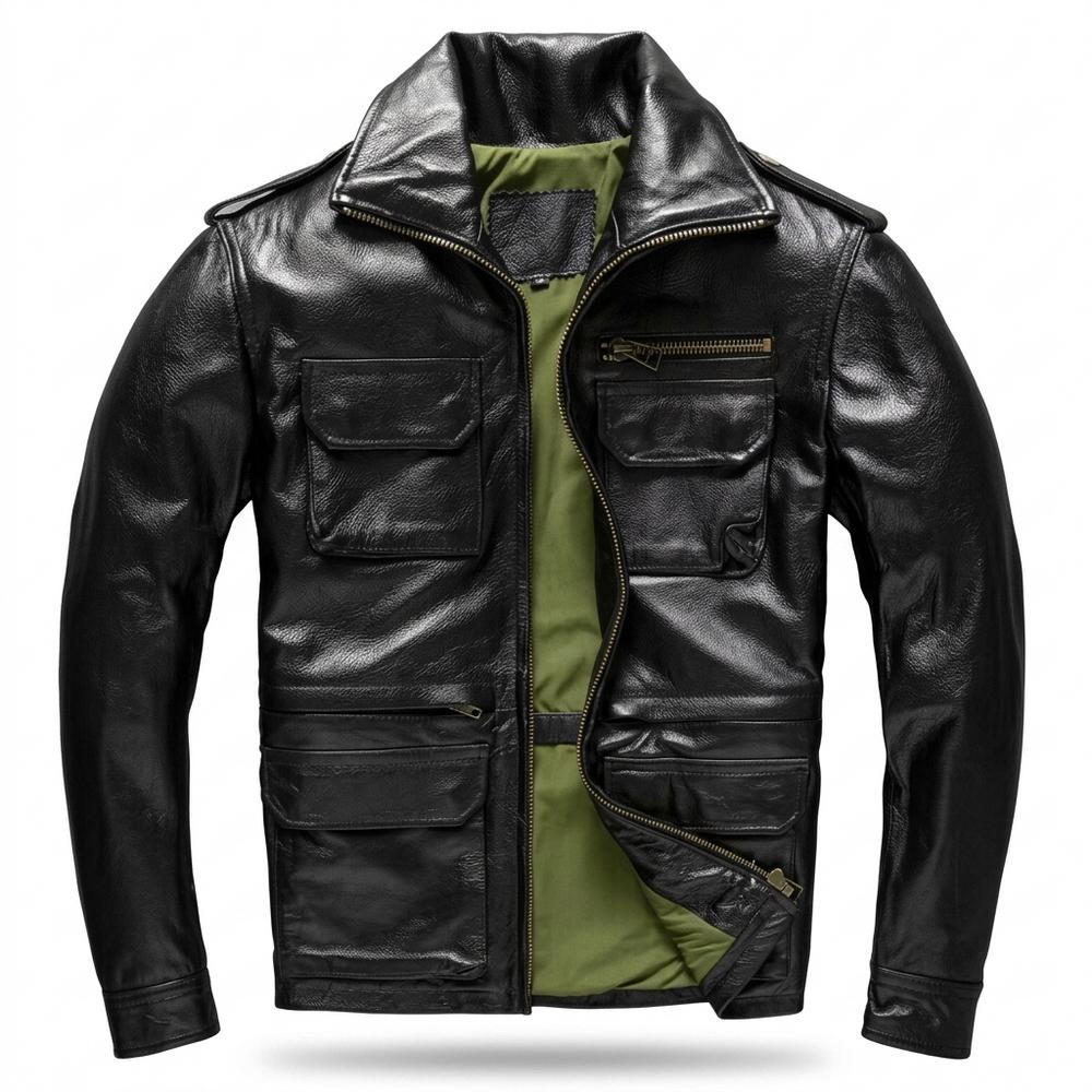 Mens Outlet House - Vivin | Cowhide Leather Multi-Pocket Leather Jacket Men