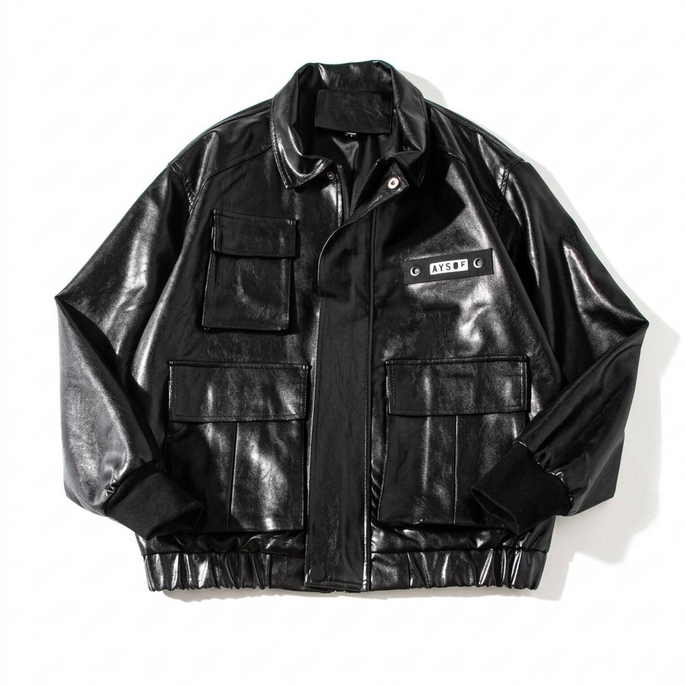 Mens Outlet House - Rozan | Faux-Leather Multi-Pocket Jacket Unisex