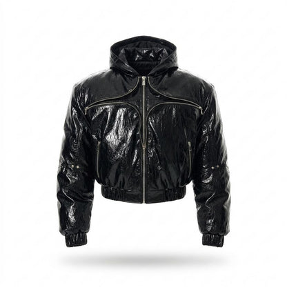 Mens Outlet House - Ketal | Shiny Hooded Leather Jacket Unisex