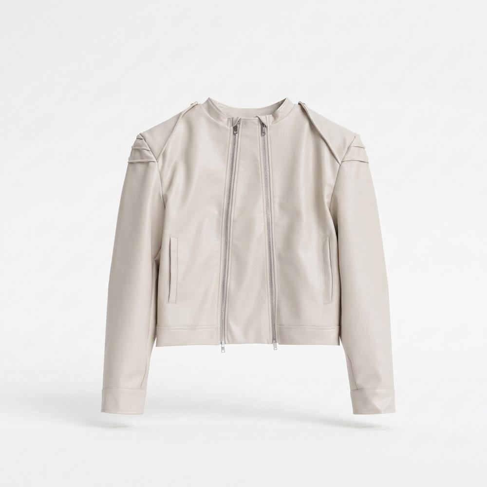 Mens Outlet House - Madan | Double-Zip Stand-Collar Leather Jacket Women