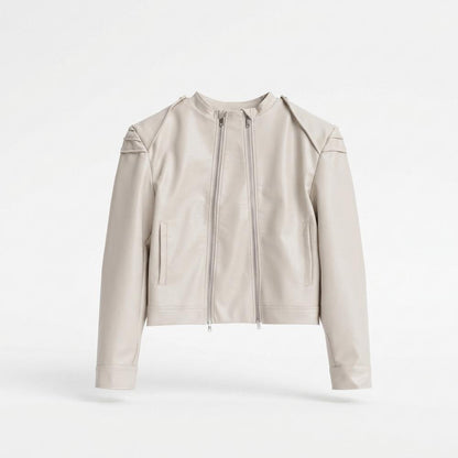 Mens Outlet House - Madan | Double-Zip Stand-Collar Leather Jacket Women