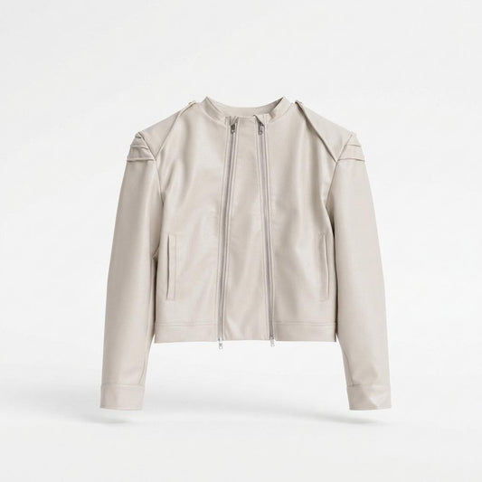 Mens Outlet House - Madan | Double-Zip Stand-Collar Leather Jacket Women