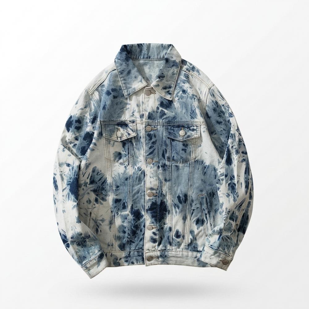 Mens Outlet House - Caron | Tie-Dye Button-Up Denim Jacket Unisex