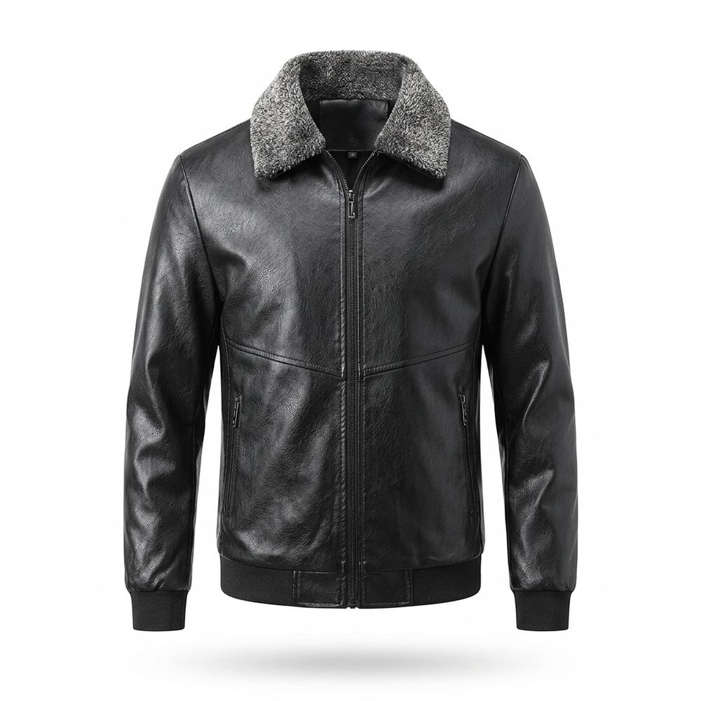 Mens Outlet House - Zasin | Shearling-Collar Zip-Up Leather Jacket Men