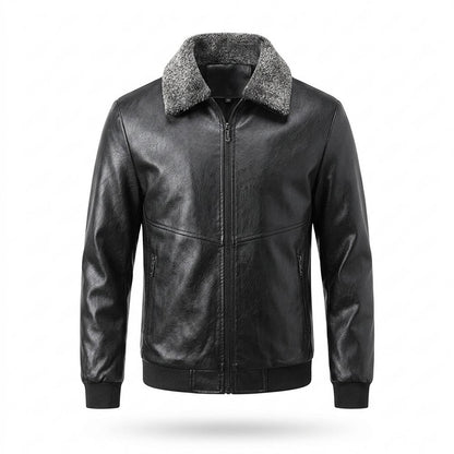 Mens Outlet House - Zasin | Shearling-Collar Zip-Up Leather Jacket Men