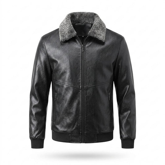 Mens Outlet House - Zasin | Shearling-Collar Zip-Up Leather Jacket Men