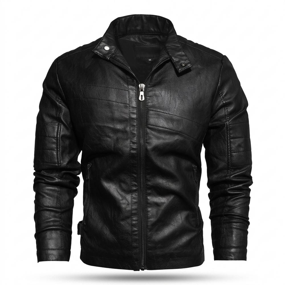 Mens Outlet House - Noran | Zip-Up Stand-Collar Leather Jacket Men