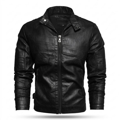 Mens Outlet House - Noran | Zip-Up Stand-Collar Leather Jacket Men