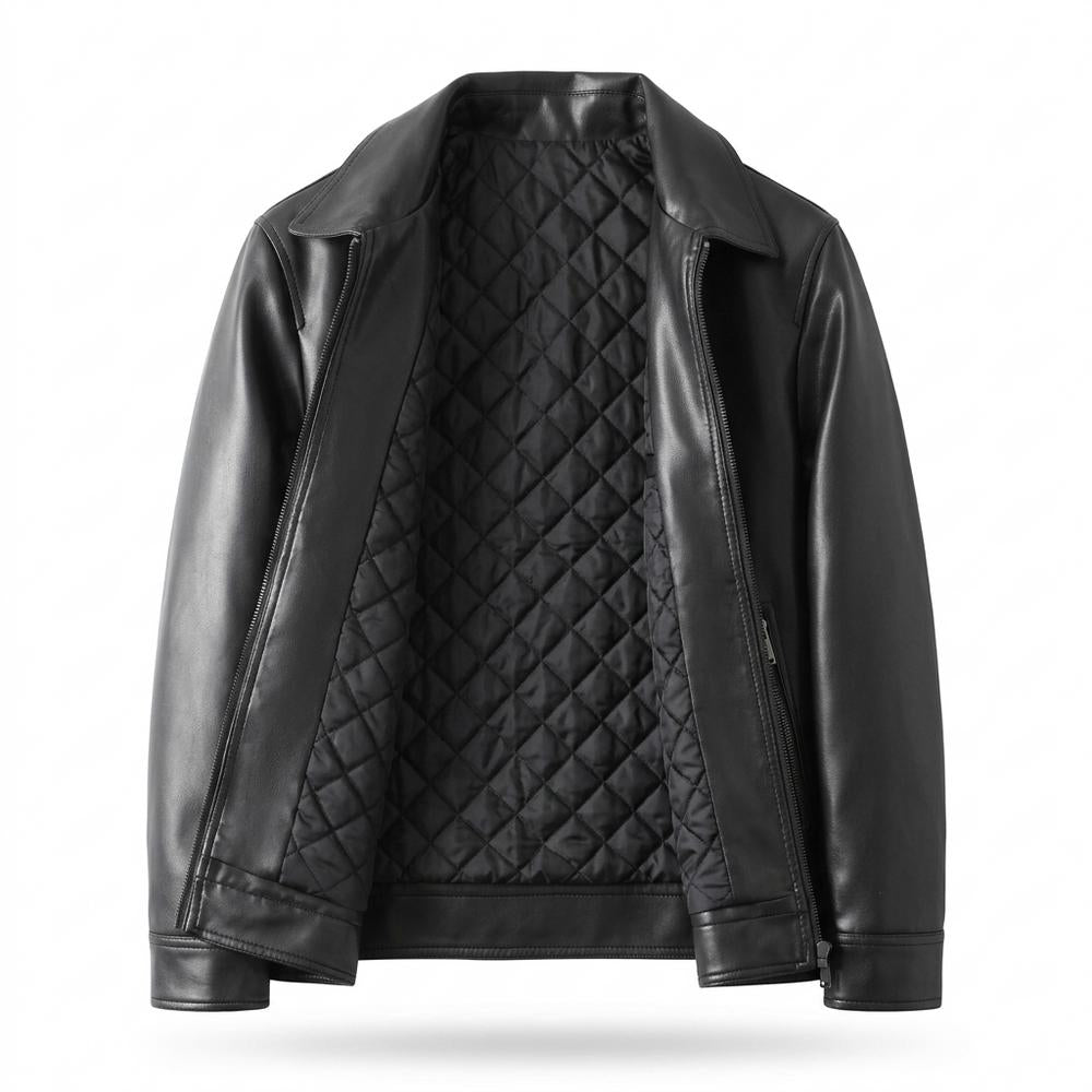 Mens Outlet House - Tilin | Quilted-Lining Zip-Up Leather Jacket Men