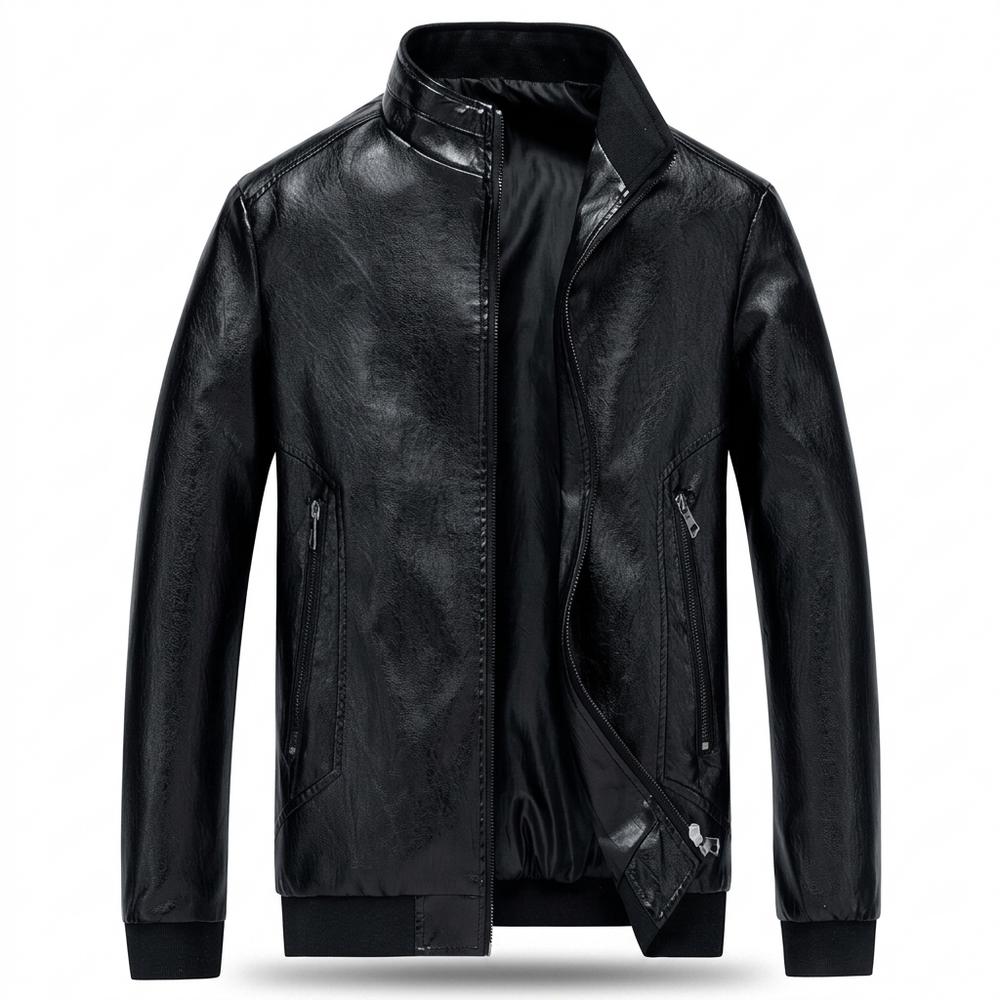 Mens Outlet House - Alron | Zip-Up Stand-Collar Leather Jacket Men