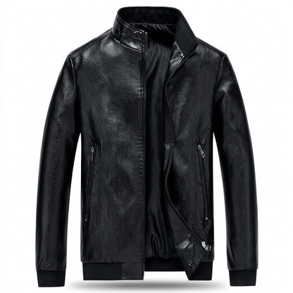 Mens Outlet House - Alron | Zip-Up Stand-Collar Leather Jacket Men