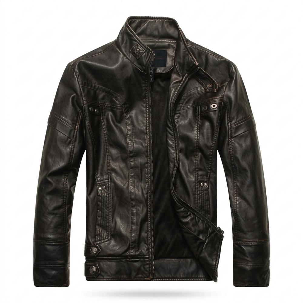 Mens Outlet House - Kalen | Stand-Collar Zip-Up Leather Jacket Men