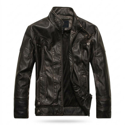 Mens Outlet House - Kalen | Stand-Collar Zip-Up Leather Jacket Men