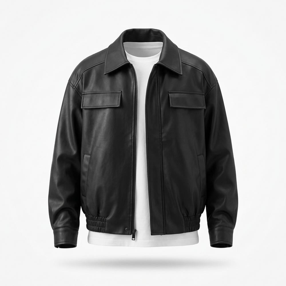 Mens Outlet House - Vilar | Zippered Collared Leather Jacket Men