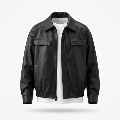 Mens Outlet House - Vilar | Zippered Collared Leather Jacket Men