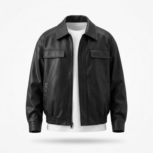 Mens Outlet House - Vilar | Zippered Collared Leather Jacket Men