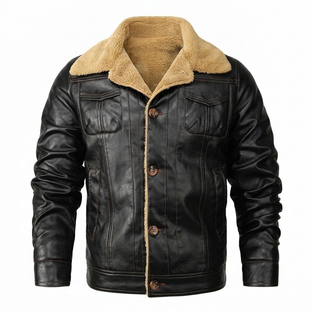 Mens Outlet House - Valom | Shearling-Lined Button-Front Leather Jacket Men
