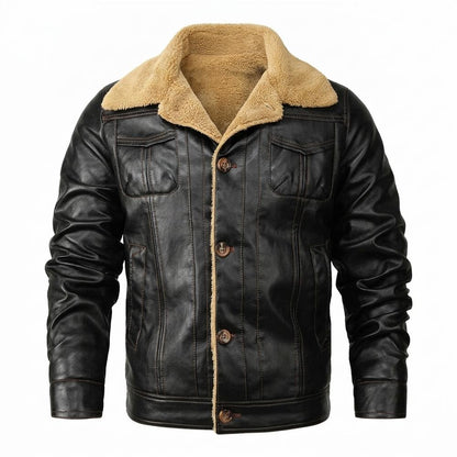 Mens Outlet House - Valom | Shearling-Lined Button-Front Leather Jacket Men