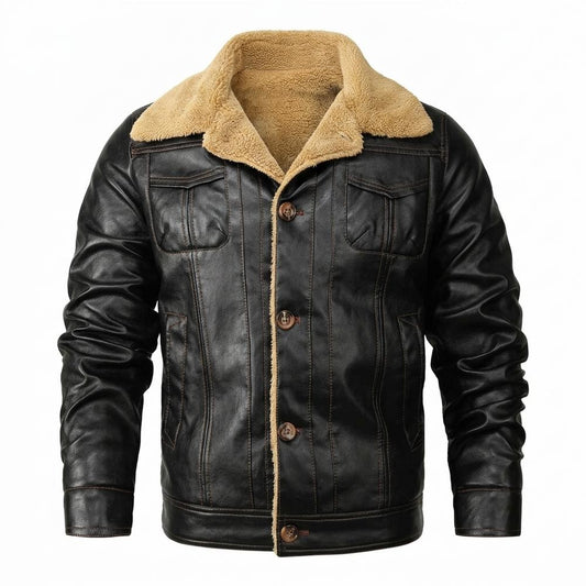Mens Outlet House - Valom | Shearling-Lined Button-Front Leather Jacket Men