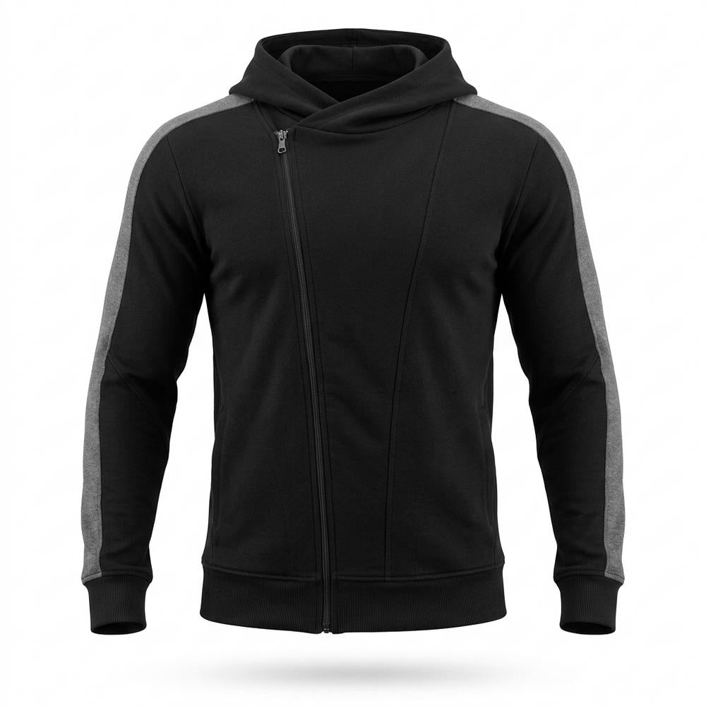 Mens Outlet House - Yodan | Asymmetrical-Zip Slim-Fit Hoodie Men