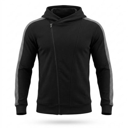 Mens Outlet House - Yodan | Asymmetrical-Zip Slim-Fit Hoodie Men