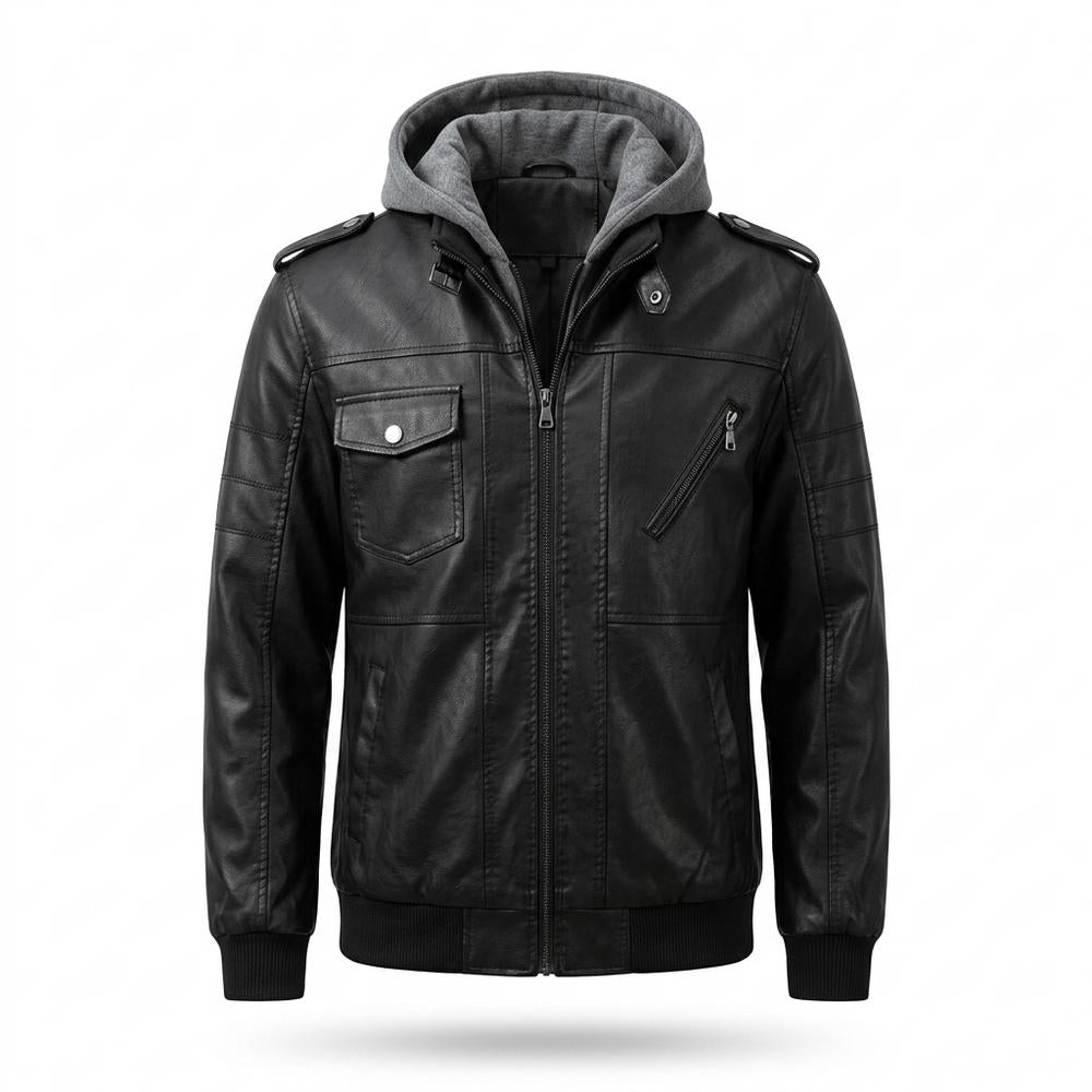 Mens Outlet House - Daven | Hooded Faux-Leather Jacket Men