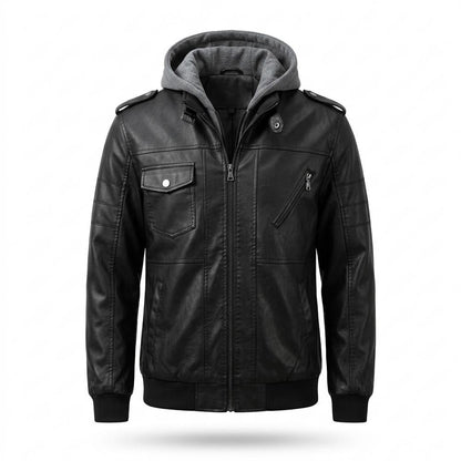 Mens Outlet House - Daven | Hooded Faux-Leather Jacket Men