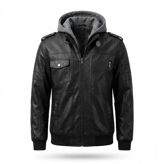 Mens Outlet House - Daven | Hooded Faux-Leather Jacket Men