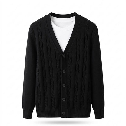 Mens Outlet House - Nonal | Cable-Knit V-Neck Knit Cardigan Men