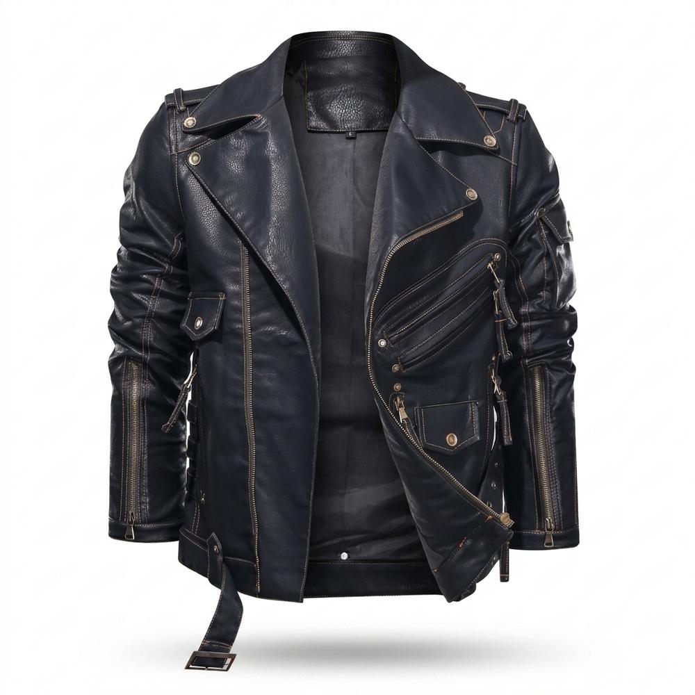 Mens Outlet House - Datir | Asymmetrical Belted Leather Jacket Men