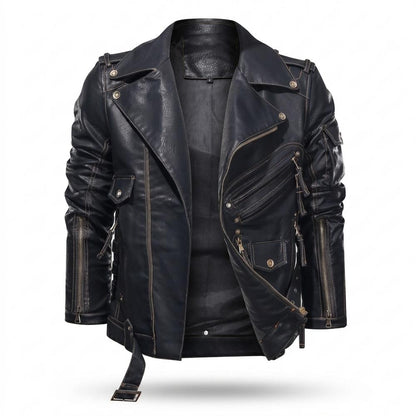 Mens Outlet House - Datir | Asymmetrical Belted Leather Jacket Men