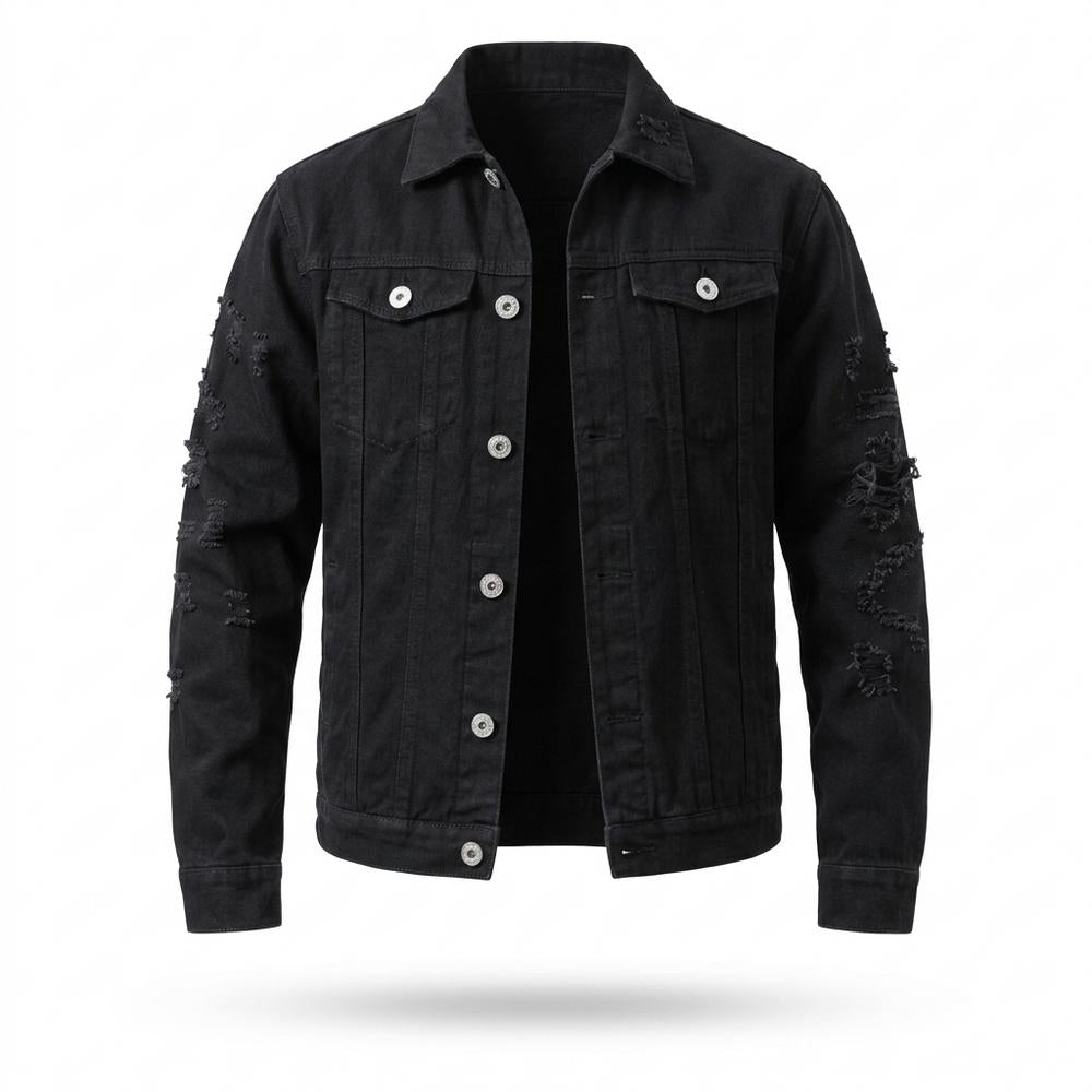 Mens Outlet House - Lylen | Distressed Button-Front Denim Jacket Men