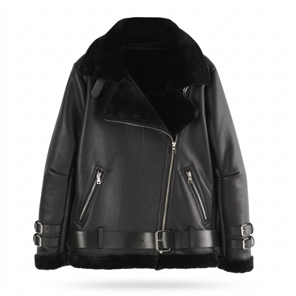 Mens Outlet House - Lalan | Asymmetrical Shearling-Lined Leather Jacket Unisex