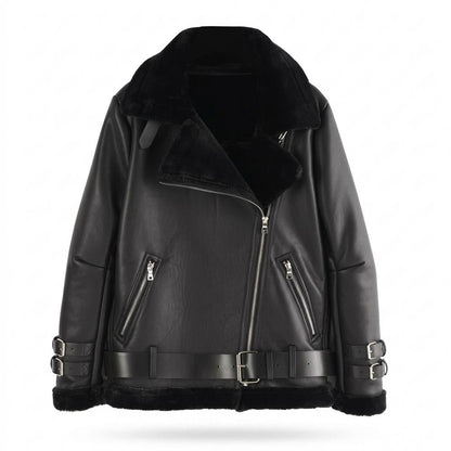 Mens Outlet House - Lalan | Asymmetrical Shearling-Lined Leather Jacket Unisex