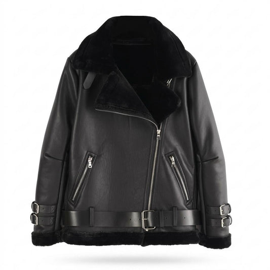 Mens Outlet House - Lalan | Asymmetrical Shearling-Lined Leather Jacket Unisex
