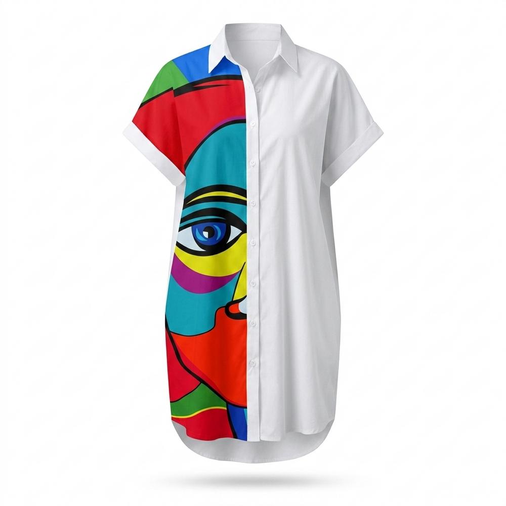 Mens Outlet House - Nelin | Abstract-Print Button-Down Shirt Dress Women