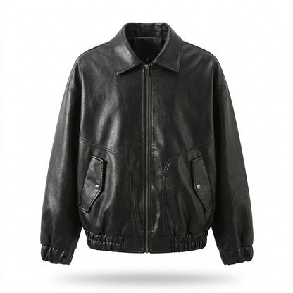Mens Outlet House - Nilen | Zip-Up Relaxed Fit Leather Jacket Unisex