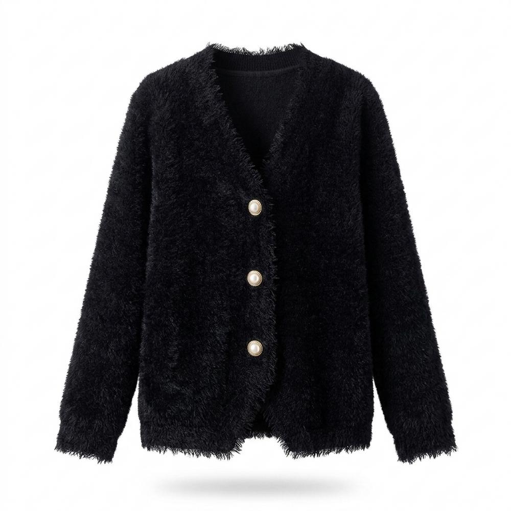 Mens Outlet House - Vemon | Fuzzy Pearl Button Knit Cardigan Women