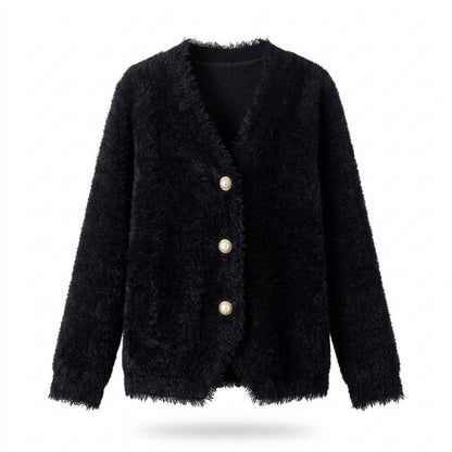Mens Outlet House - Vemon | Fuzzy Pearl Button Knit Cardigan Women