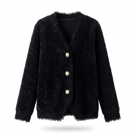 Mens Outlet House - Vemon | Fuzzy Pearl Button Knit Cardigan Women