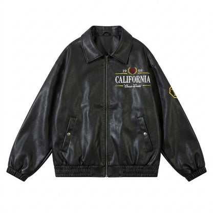 Mens Outlet House - Riran | Embroidered Zip-Up Leather Jacket Unisex