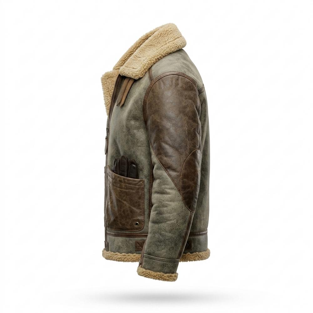 Mens Outlet House - Romel | Shearling-Lined Two-Tone Leather Jacket Men