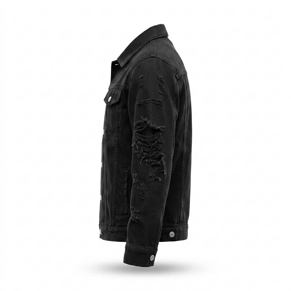 Mens Outlet House - Vasin | Distressed Button-Front Denim Jacket Unisex