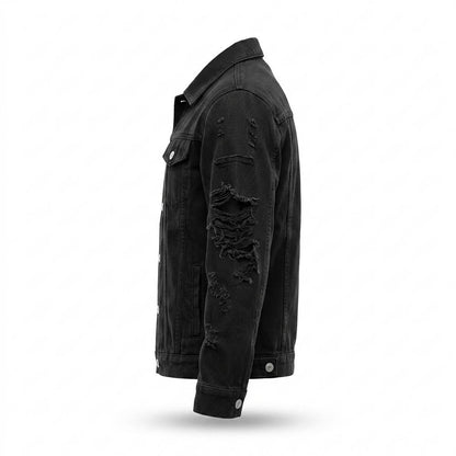 Mens Outlet House - Vasin | Distressed Button-Front Denim Jacket Unisex